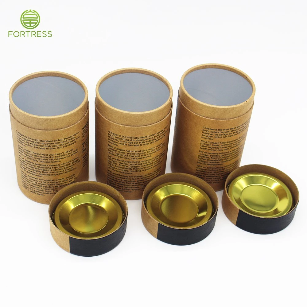 Food-Grade Custom Luxury Printed Supplement Powder Kraft Paper Tube for Powder Food Round Paper Packaging Gift Box with Good Airtightness Metal Sealing Lid